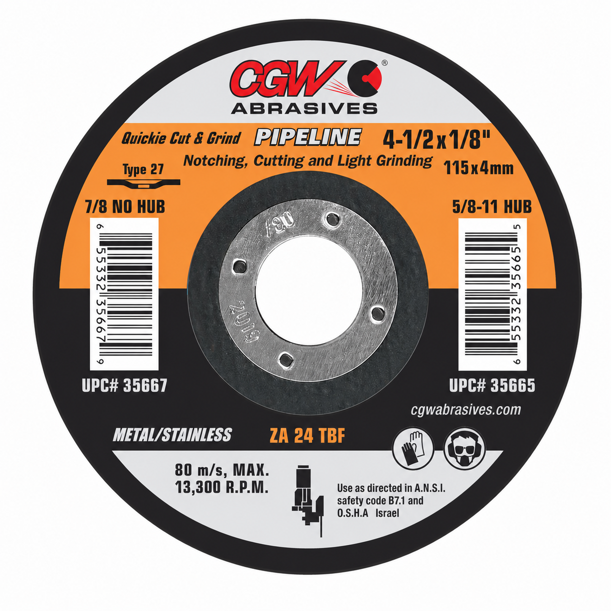 CGW Abrasives 35667 4-1/2 x 1/8 x 7/8 ZA24T Pipeline Grinding Wheel 25 Pack