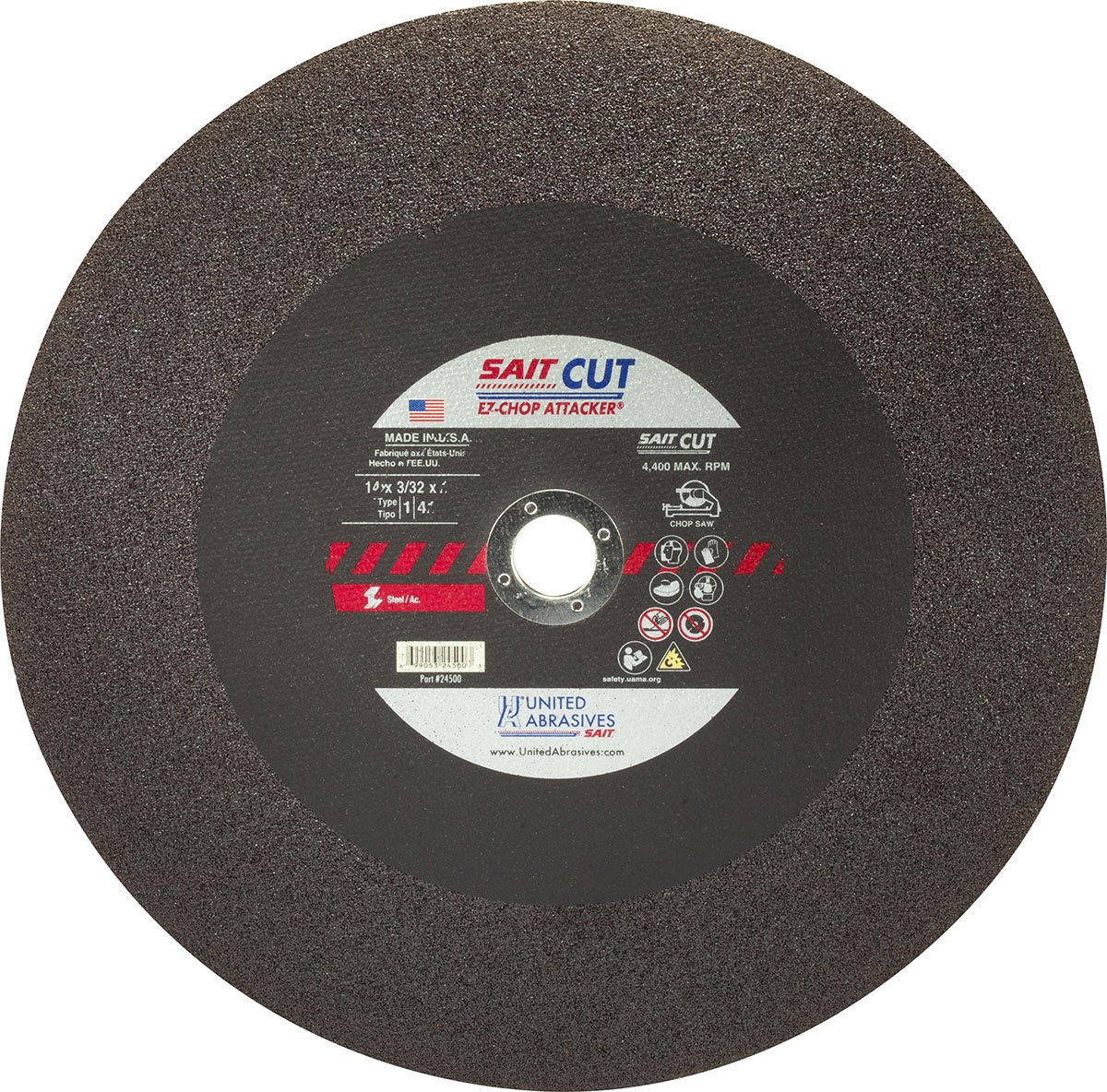 United Abrasives SAIT 24500 EZ-Chop Attacker 14" x 3/32" x 1" Type 1 Cut-Off Wheel – 10 Pack