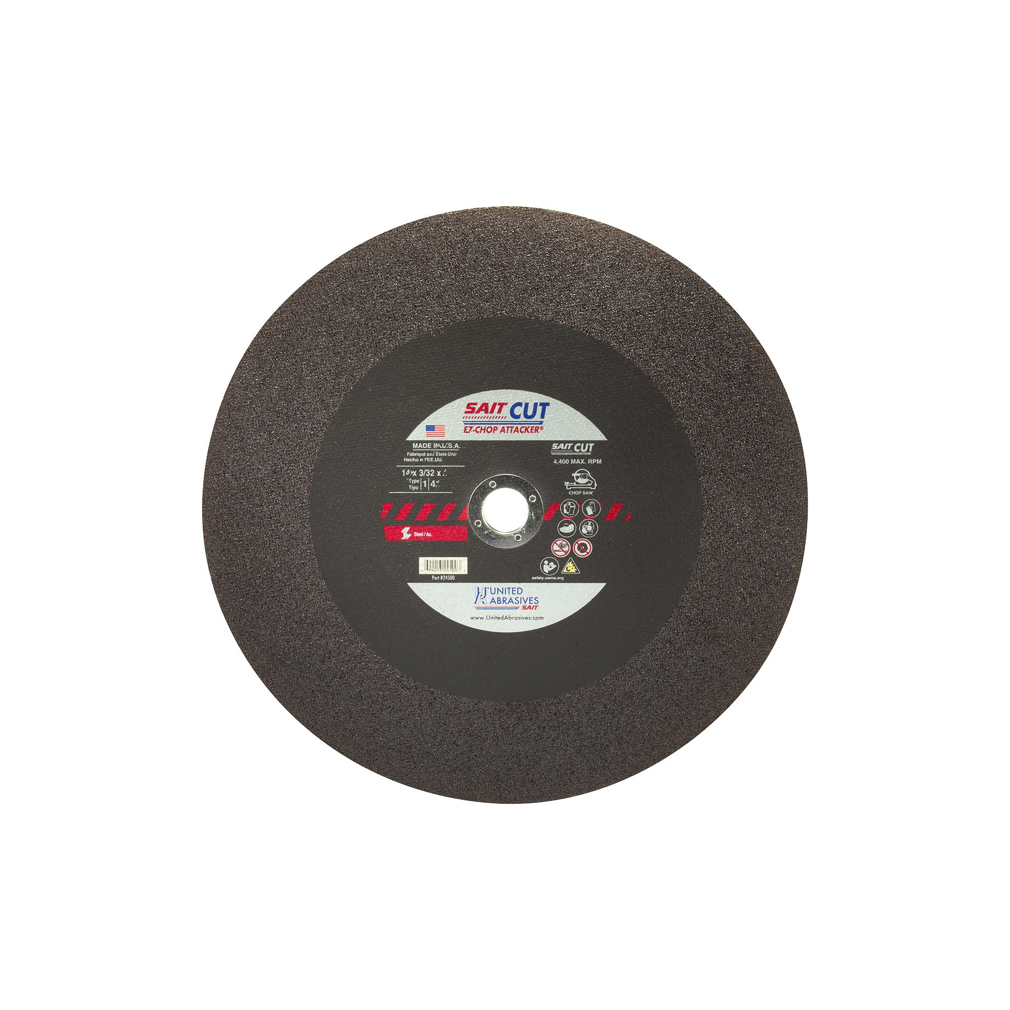 United Abrasives SAIT 24500 EZ-Chop Attacker 14" x 3/32" x 1" Type 1 Cut-Off Wheel – 10 Pack
