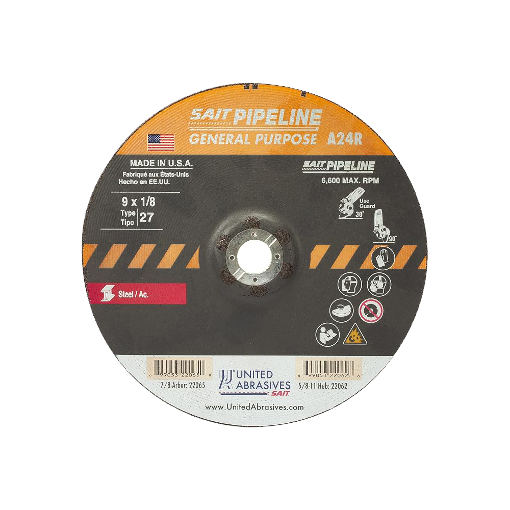 United Abrasives SAIT 22065 A24R General Purpose Pipeline Wheel Type 27 Depressed Center 9" x 1/8" x 7/8" 25 Pack