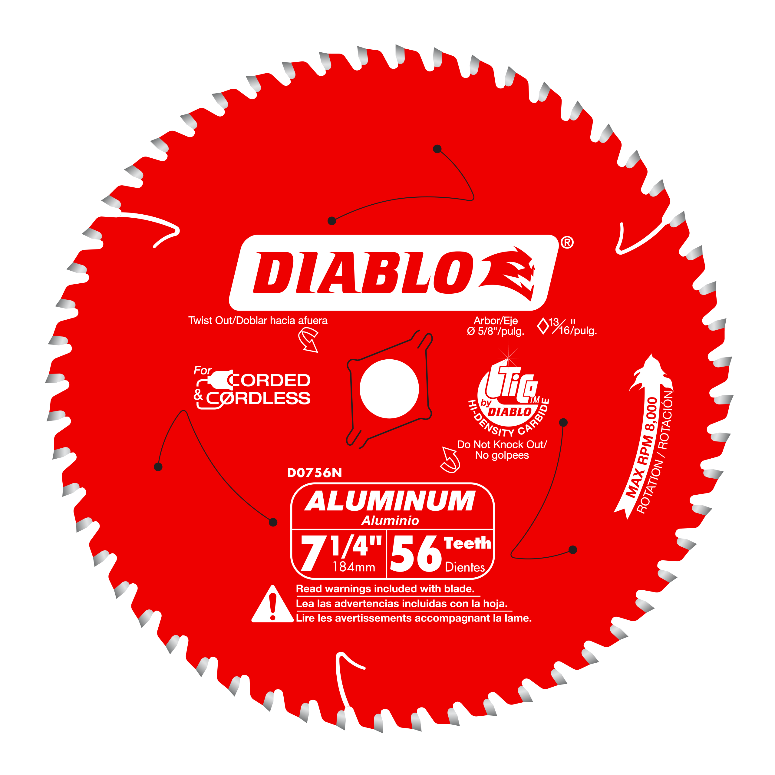 Diablo D0756N - 7-1/4" x 56-Teeth Saw Blade for Aluminum
