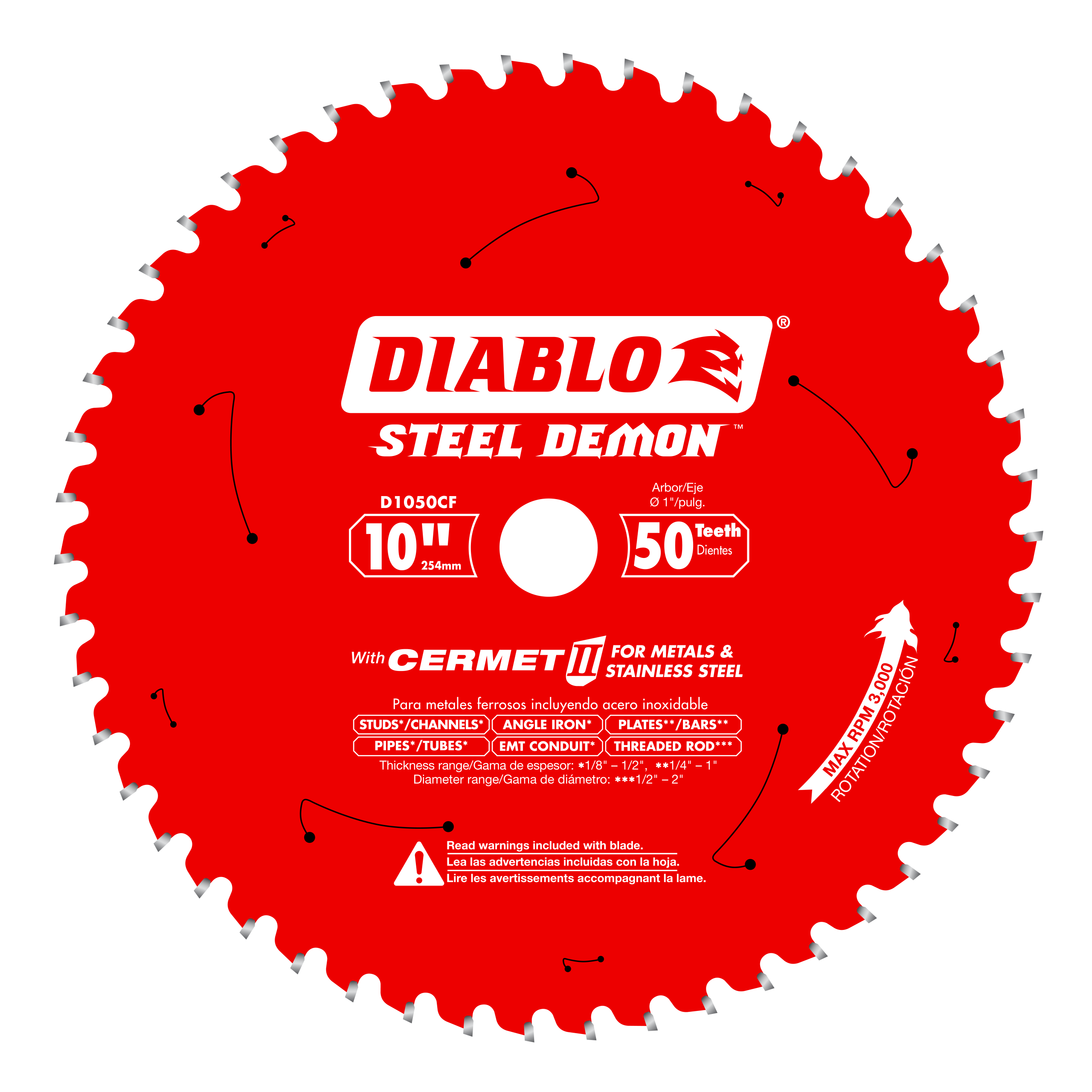 Diablo D1050CF - 10" x 50-Teeth Steel Demon™ Cermet II Saw Blade for Medium Metal