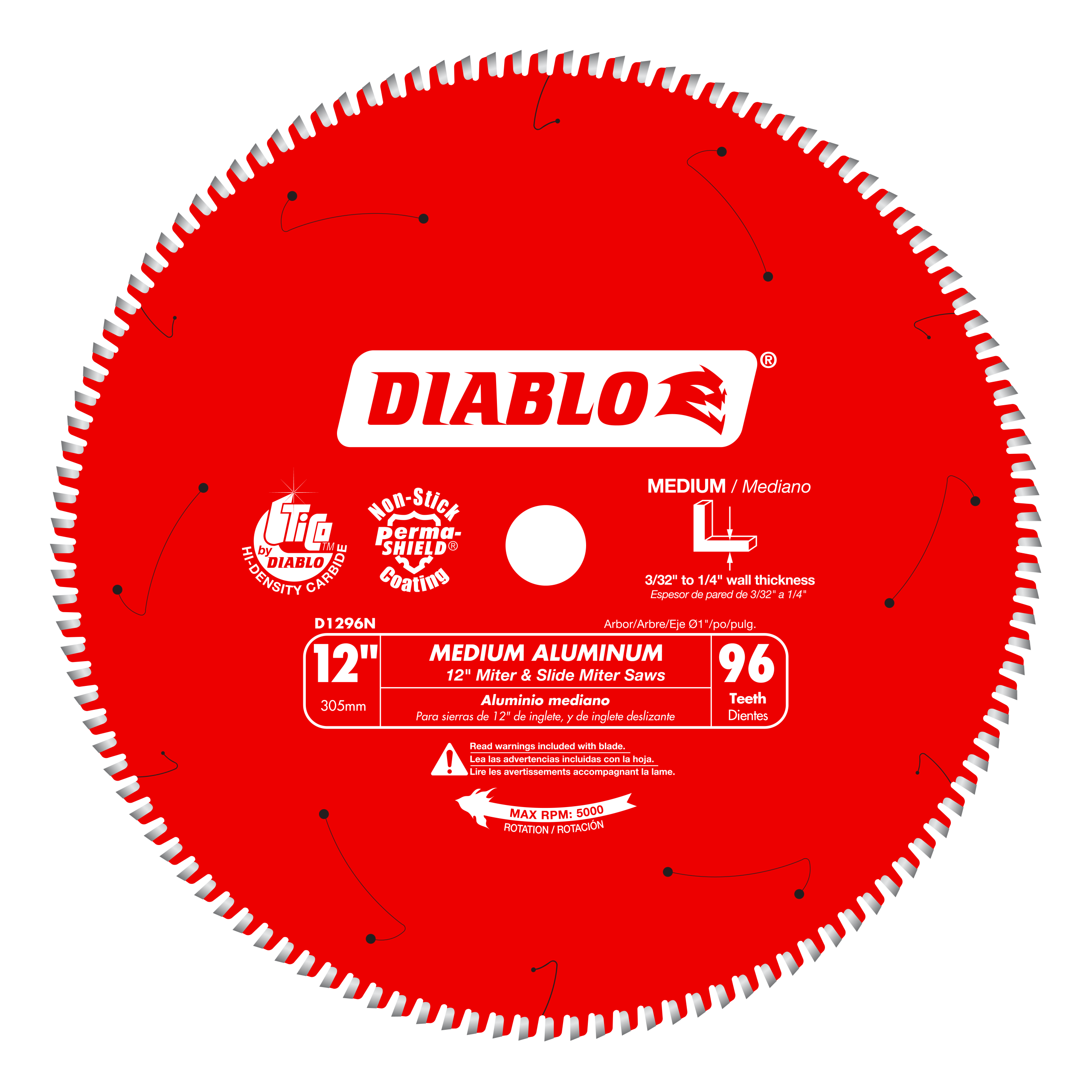 Diablo D1296N - 12" x 96-Teeth Saw Blade for Medium Aluminum