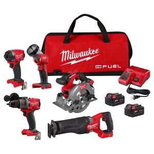 MILWAUKEE 3697-25 - M18 FUEL 18V Lithium-Ion Brushless Cordless Combo Kit (5-Tool) with Two 5.0 Ah Batteries, 1 Charger 1 Tool Bag
