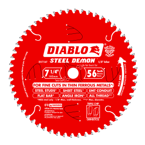 Diablo D0756F - 7-1/4" x 56-Teeth Steel Demon™ Carbide Saw Blade for Thin Metal