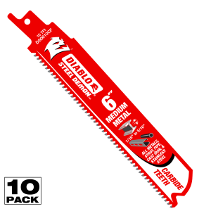 Diablo DS0610CF10 - 6" 10TPI Steel Demon™ Carbide Teeth Reciprocating Saw Blades for Medium Metal (10-pk)